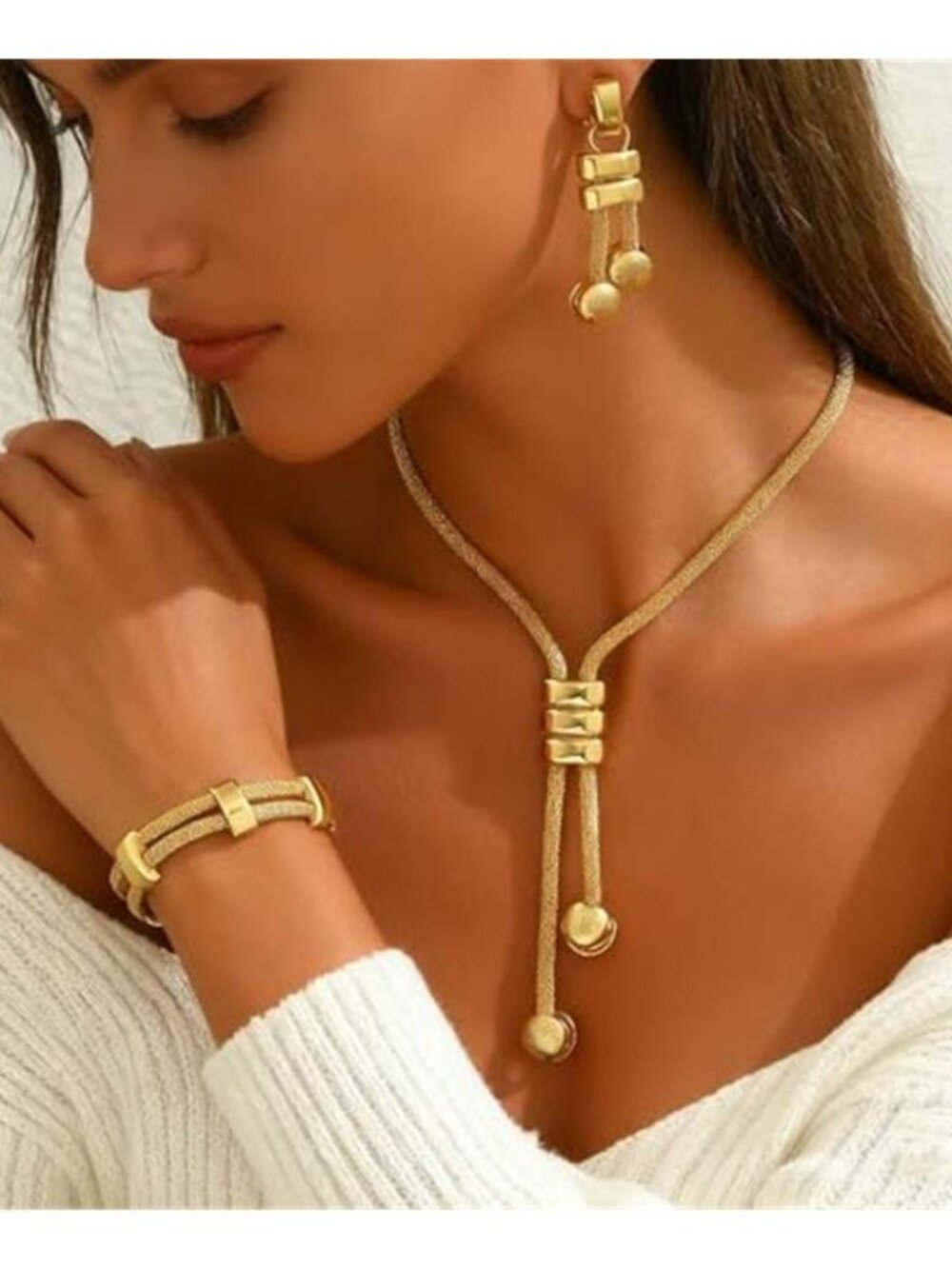 Chunky Gold Tone Cuban Link Necklace Bracelet Set Punk Statement Chain Jewelry - Picture 5 of 5